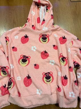 Pink plush hoodie featuring Lotso & Strawberry